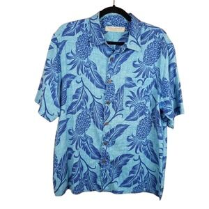 Island Republic Hawaiian Vacation Blue Pineapple Floral Print Shirt‎ Size Large